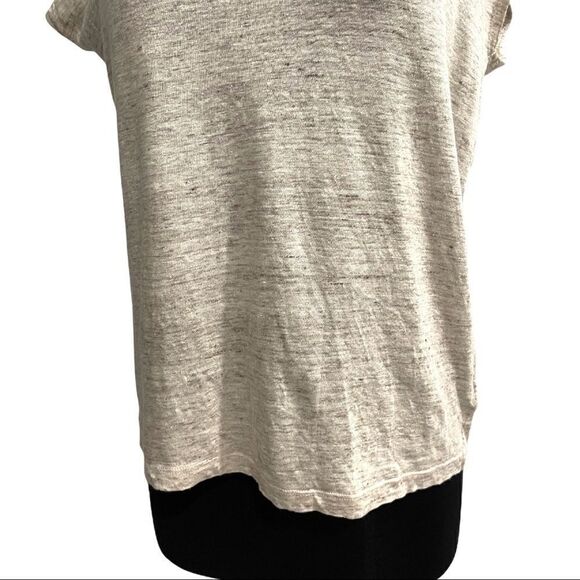Tahari Tan Linen Space Dye Tuxedo Hem Short Sleeve Top Sz M - Picture 4 of 11